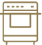 A brown and black icon of an oven.