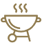 A brown and black icon of an outdoor grill.